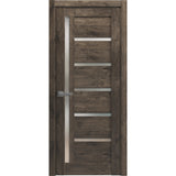 Solid French Door | Quadro 4088 Cognac Oak with Frosted Glass | Single Regular Panel Frame Trims Handle | Bathroom Bedroom Sturdy Doors