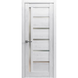 Solid French Door | Quadro 4088 Nordic White with Frosted Glass | Single Regular Panel Frame Trims Handle | Bathroom Bedroom Sturdy Doors