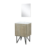 Lancy 24" Rustic Acacia Bathroom Vanity, White Quartz Top, White Square Sink, and 18" Frameless Mirror
