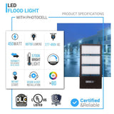 450W LED High Output Flood Light With Photocell, 5700K, AC277 - 480V High Voltage, Dusk to Dawn Security Light, IP65, Bronze, With 20KV Surge Protector, For Garden Yard Parking Lot Stadium Arena Lighting Fixture - BUILDMYPLACE