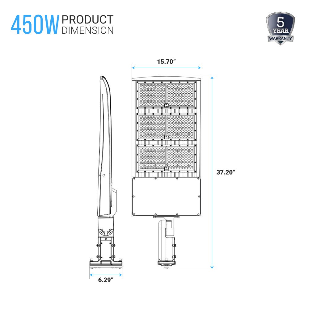 450W LED Pole Light with Dusk to Dawn Photocell, 5700K, High Voltage AC277 - 480V, Universal Mount Bronze, With 20KV Surge Protector, IP65 Waterproof, LED Parking Lot Lights - Outdoor Commercial Area Street Lighting, Gen14 - BUILDMYPLACE