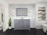 Dukes 48" Dark Grey Single Vanity, White Quartz Top, White Square Sink and 46" Mirror