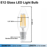 4W Filament LED Bulb, 2700K, 360LM, 120V/60Hz, 4short filament, E12 Base, Dimmable, Clear Glass, LED Candelabra Light Bulbs - D1.38"*3.7"H - LEDMyPlace