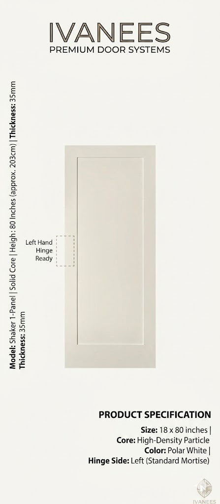 Ivanees 1-Panel Solid Core Shaker Door Slab 80 Inch Height