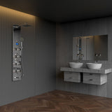 55 in. 8 - Jet Stainless Steel Aluminum/Glass Shower Panel Systems With Adjustable Rainfall Showerhead, Round Handheld Shower,LED Temperature Display, Self - Cleaning & Jet Massage Feature - BUILDMYPLACE