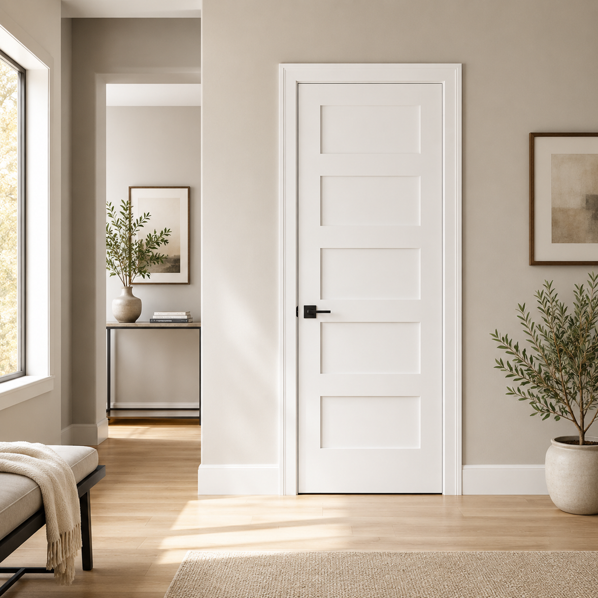Ivanees 5-Panel Solid Core Shaker Door Slab 80 Inch Height