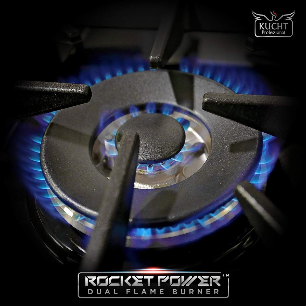 KUCHT Professional 48 in. 6.7 cu. ft. Dual Fuel Range for Propane Gas with Sealed Burners, Griddle/Grill and Two Ovens - One Convection - in Stainless Steel with Gold Handle, Rings and Knobs.