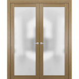 Planum 2102 Interior Double Closet Doors Honey Ash with Trims Frame Handles