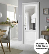 Solid Interior French | Lucia 1533 White Silk with Clear Glass | Single Regular Panel Frame Trims Handle | Bathroom Bedroom Sturdy Doors
