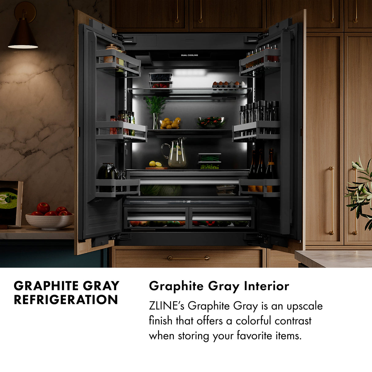 ZLINE 30 in. 16.1 cu. ft. Built-In Bottom Freezer Refrigerator with Water Dispenser and Ice Maker in White Matte with Graphite Gray Interior (GRBIV-WM-30)