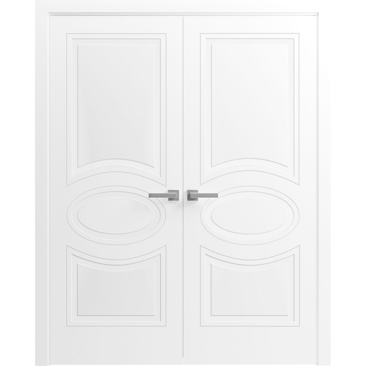 Solid French Double Doors / Mela 7001 Matte White / Wood Solid Panel Frame / Closet Bedroom Modern Doors