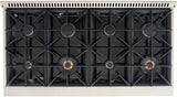 KUCHT Professional 48 in. 6.7 cu. ft. Dual Fuel Range for Natural Gas with Sealed Burners, Griddle/Grill and Two Ovens - One Convection - in Stainless Steel with Gold Handle, Rings and Knobs.