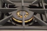 KUCHT Professional 48 in. 6.7 cu. ft. Dual Fuel Range for Propane Gas with Sealed Burners, Griddle/Grill and Two Ovens - One Convection - in Stainless Steel with Gold Handle, Rings and Knobs.