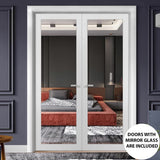 Solid French Double Doors | Lucia 1299 White Silk with Mirror | Wood Solid Panel Frame Trims | Closet Bedroom Sturdy Doors