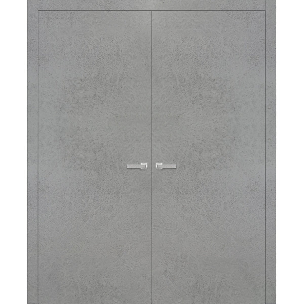 Solid French Double Doors | Planum 0010 Concrete | Wood Solid Panel Frame Trims | Closet Bedroom
