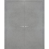 Solid French Double Doors | Planum 0010 Concrete | Wood Solid Panel Frame Trims | Closet Bedroom