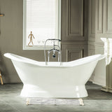 72 - Inch Cast Iron Double Slipper Pedestal Tub (No Faucet Drillings), White - BUILDMYPLACE