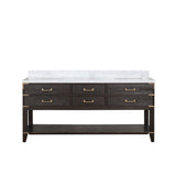 72" Norwalk Double Sink Bath Vanity with Carrara Marble Top, Brown Oak - BUILDMYPLACE