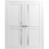 Interior Solid French Double Doors | Veregio 7288 White Silk with Frosted Glass | Wood Solid Panel Frame Trims | Closet Bedroom Sturdy Doors