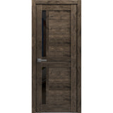 Interior Solid French Door | Veregio 7588 Cognac Oak with Black Glass | Single Regular Panel Frame Trims Handle | Bathroom Bedroom Sturdy Doors