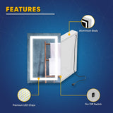 LED Lighted Bathroom Mirror Medicine Cabinet, Single Sided Vanity Mirror, On/Off Switch, Wall Mounted Makeup Mirror with Light