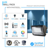 80W LED Wall Pack Light With Photocell Sensor - 10,173 Lumens, 5700K Bronze Finish - Forward Throw - BUILDMYPLACE