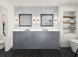 Dukes 84" Dark Grey Double Vanity, White Quartz Top, White Square Sinks and 34" Mirrors