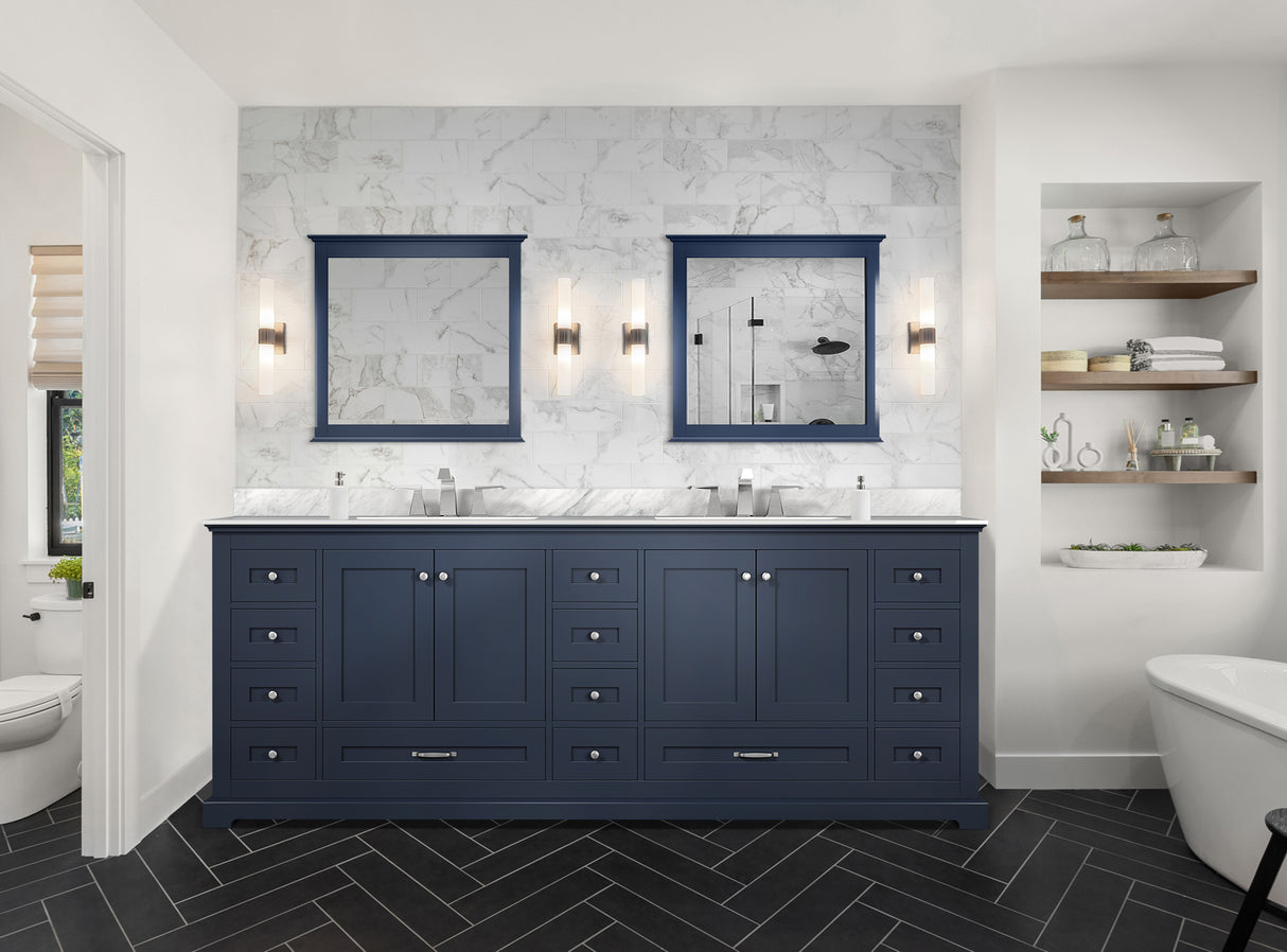 Dukes 84 in. Freestanding Bathroom Vanity with White Carrara Marble Top, White Square Sink