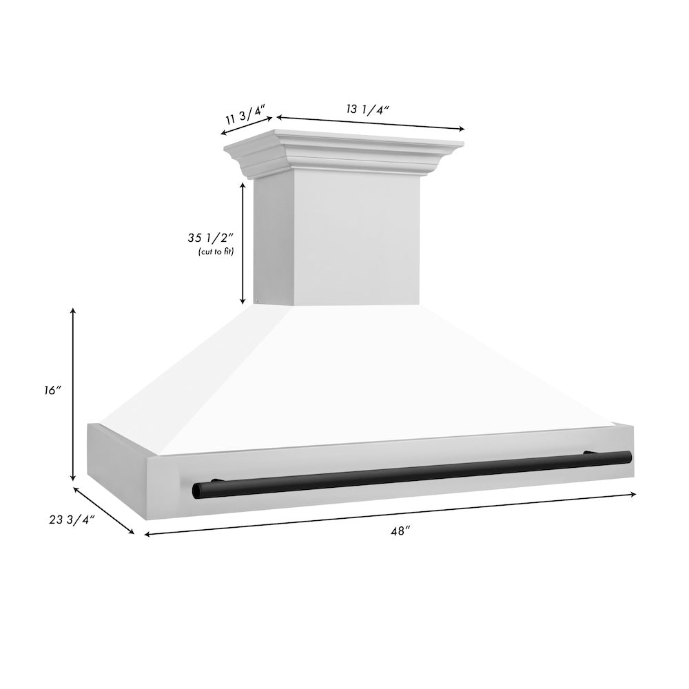 ZLINE Autograph Edition 48" Stainless Steel Range Hood with White Matte Shell and Matte Black Handle (8654STZ-WM48-MB)