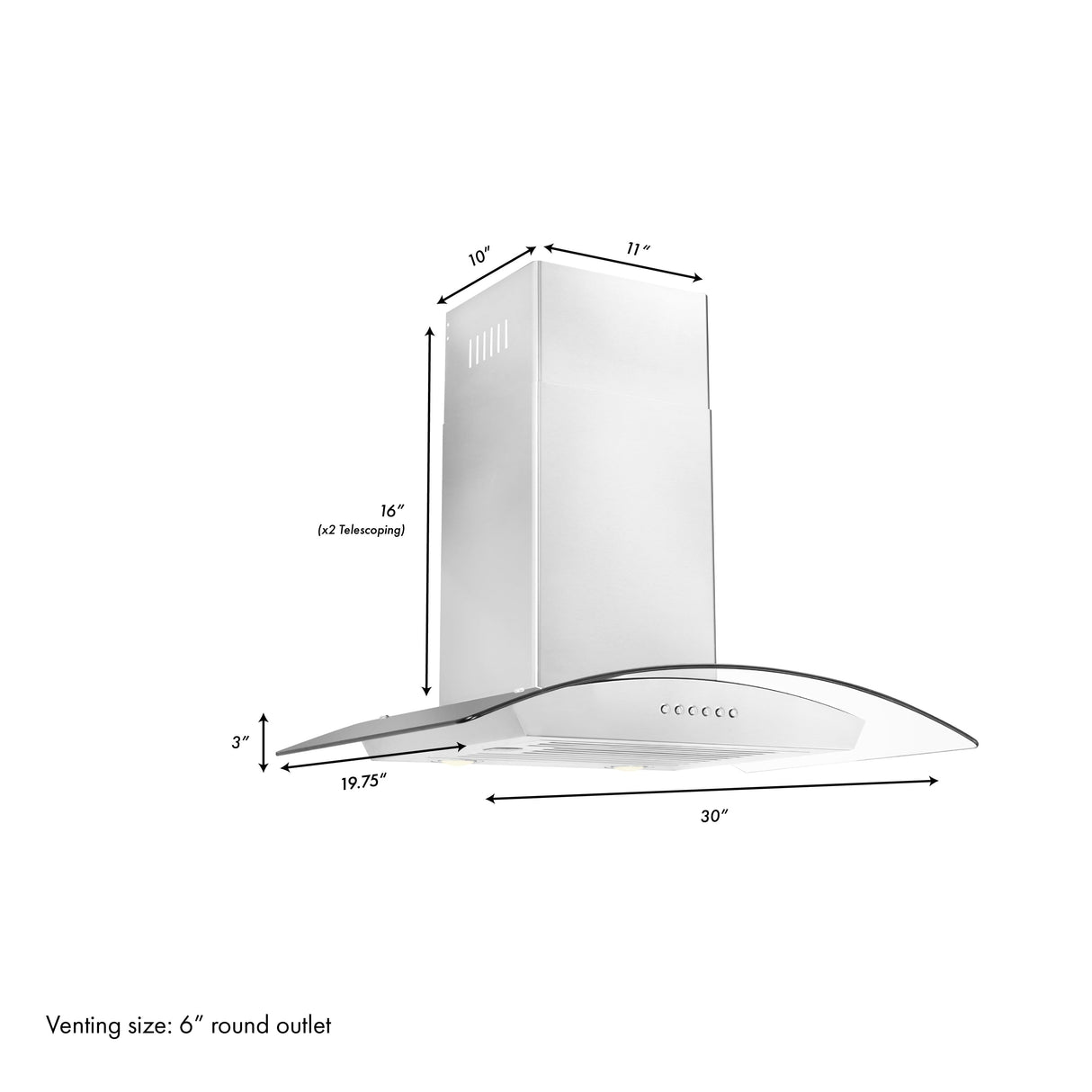 ZLINE 36” Alpine Series Convertible Wall Mount Range Hood in Stainless Steel with Remote Control, LED lighting, and Dishwasher-Safe Baffle Filters (ALP70WL-36)