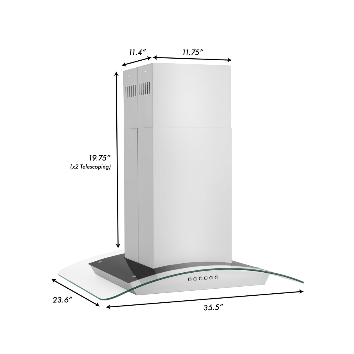 ZLINE 36” Alpine Series Convertible Island Mount Range Hood in Stainless Steel with Remote Control, LED lighting, and Dishwasher-Safe Baffle Filters (ALP70IS-36)