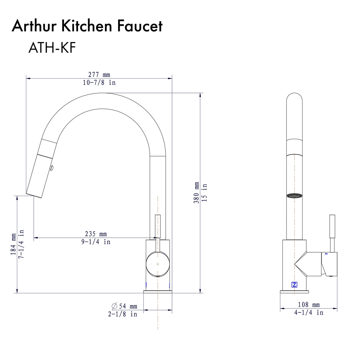 ZLINE Arthur Kitchen Faucet in Brushed Nickel (ATH-KF-BN)