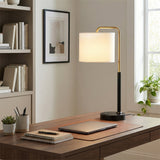 12″D x 23″H Modern Desk Lamp with White Linen Shade – Black or Brushed Brass Finish - 4 Pack