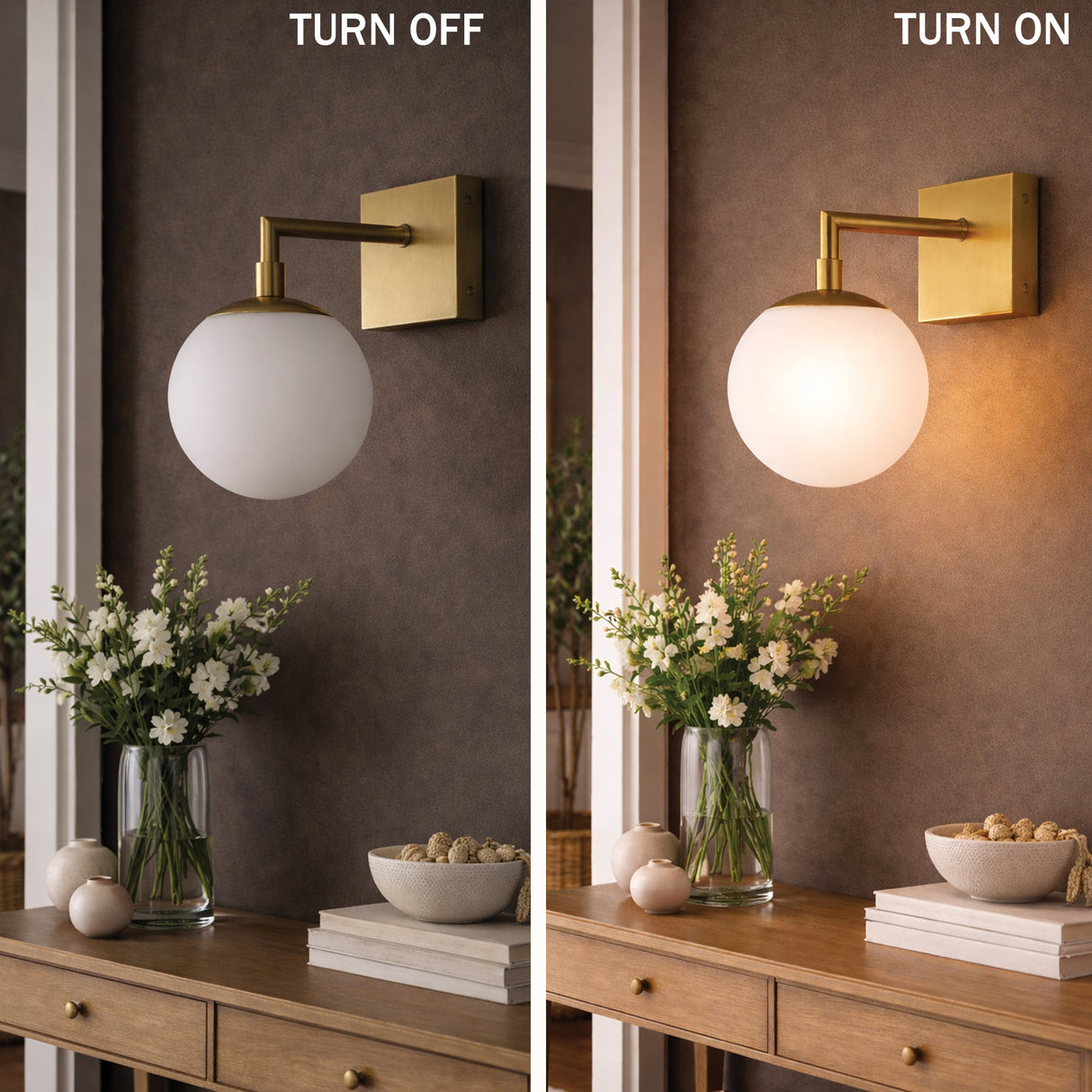 6.5″W x 10″H x 8″E Burnished Brass Wall Sconce with Frosted White Acrylic Shade and E26 Rocker-Switch Light - 4 Pack