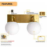 18″W x 10″H x 8″E Burnished Brass Double Wall Sconce with Dual Frosted White Acrylic Shades and 2×E26 Rocker-Switch Lights - 2 Pack