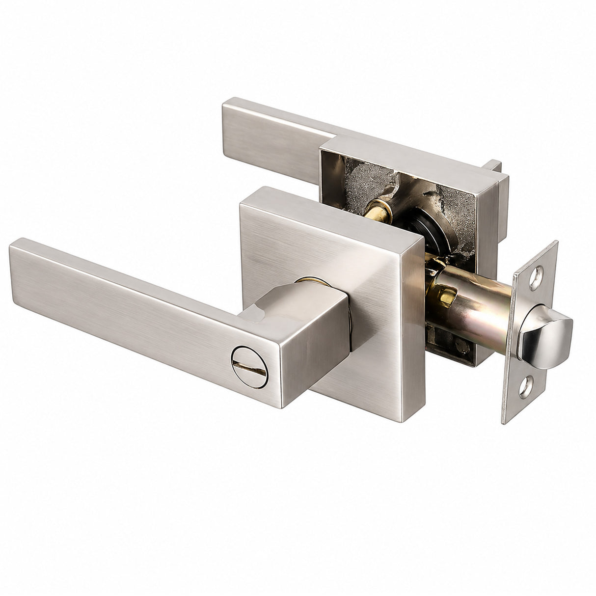 Ivanees Heavy Duty Privacy Leverset in Satin Nickel Finish with Exposed Screws