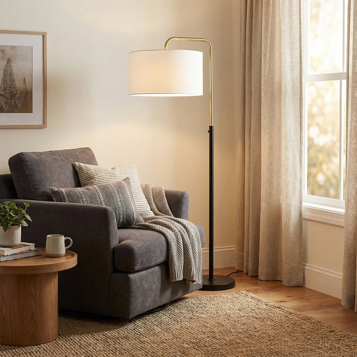 15″W x 60″H Floor Lamp with White Linen Shade – Black or Brushed Brass Finish - 2 Pack