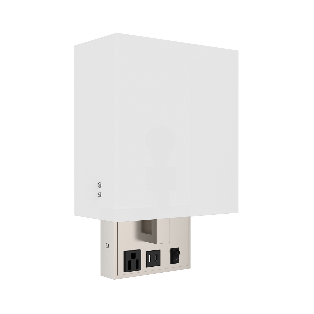 Modern LED Wall Sconce With 1 USB, 1 Switch, 1 Outlet - ETL Listed, Satin Nickel Finish W/ White shade