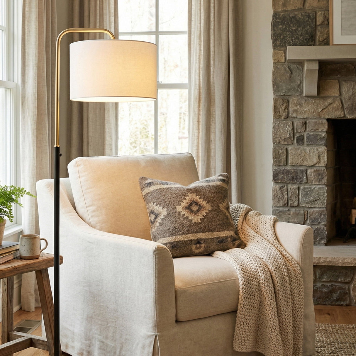 15″W x 60″H Floor Lamp with White Linen Shade – Black or Brushed Brass Finish - 2 Pack