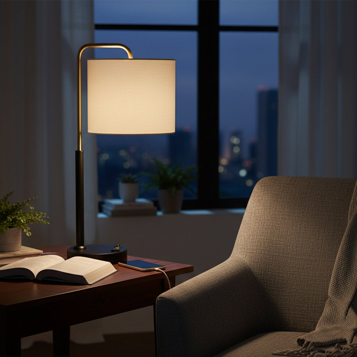 12″D x 23″H Modern Desk Lamp with White Linen Shade – Black or Brushed Brass Finish - 4 Pack
