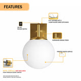 6.5″W x 10″H x 8″E Burnished Brass Wall Sconce with Frosted White Acrylic Shade and E26 Rocker-Switch Light - 4 Pack