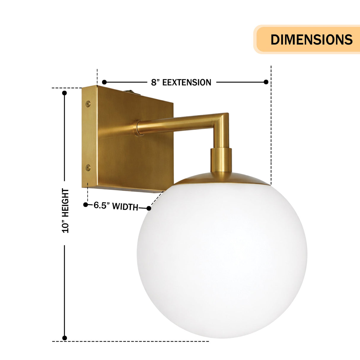 6.5″W x 10″H x 8″E Burnished Brass Wall Sconce with Frosted White Acrylic Shade and E26 Rocker-Switch Light - 4 Pack