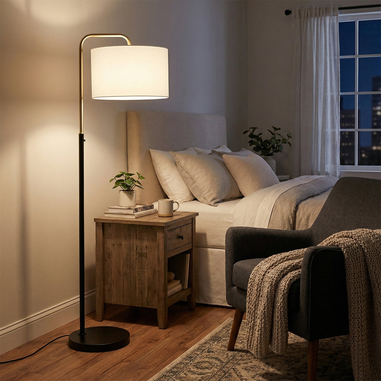 15″W x 60″H Floor Lamp with White Linen Shade – Black or Brushed Brass Finish - 2 Pack