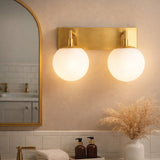 18″W x 10″H x 8″E Burnished Brass Double Wall Sconce with Dual Frosted White Acrylic Shades and 2×E26 Rocker-Switch Lights - 2 Pack