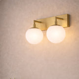 18″W x 10″H x 8″E Burnished Brass Double Wall Sconce with Dual Frosted White Acrylic Shades and 2×E26 Rocker-Switch Lights - 2 Pack