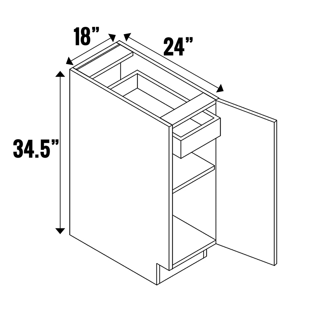 Gris Plomo Gloss - Single Door Full Height with Hidden Top Drawer - 34.5 Inch Height x 18 Inch Width x 24 Inch Depth - M13-B18FH-HD