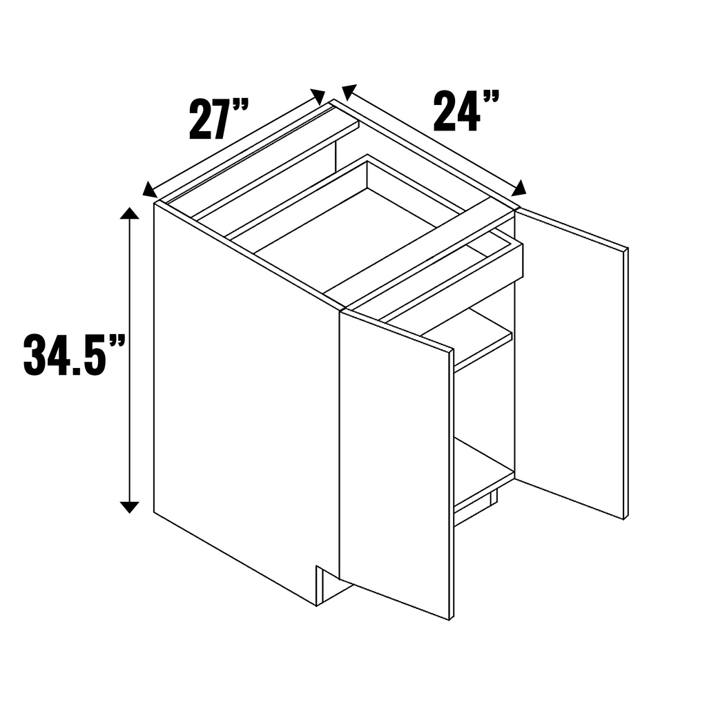 Picasso Textured - Double Door Full Height with Hidden Top Drawer - 34.5 Inch Height x 27 Inch Width x 24 Inch Depth - M25-B27FH-HD