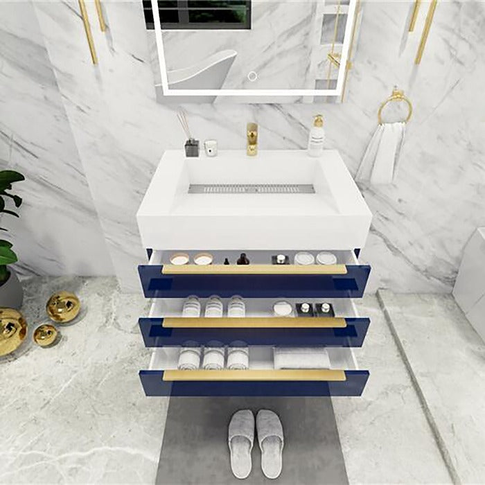 Blossom 30 In. Floating Single Sink Bathroom Vanity With Acrylic Sink Top & Aluminum Alloy Frame