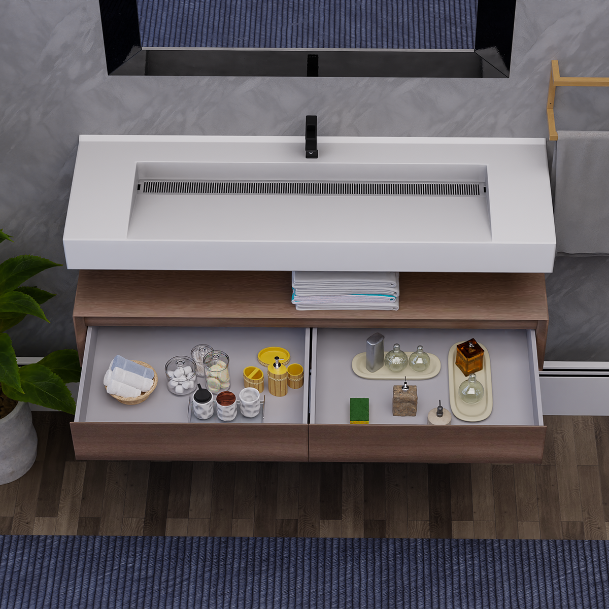 Alysa 60" Floating Bathroom Vanity Set with FLX16 Acrylic Single Sink Top