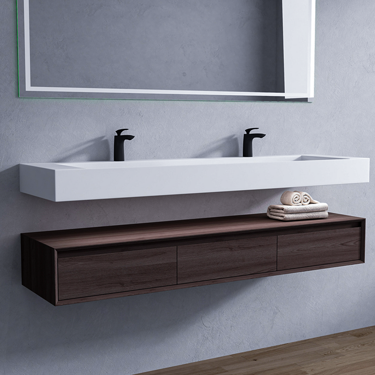 Alysa 72" Floating Bathroom Vanity Set with FLX16 Acrylic Sink/Double Faucet Hole